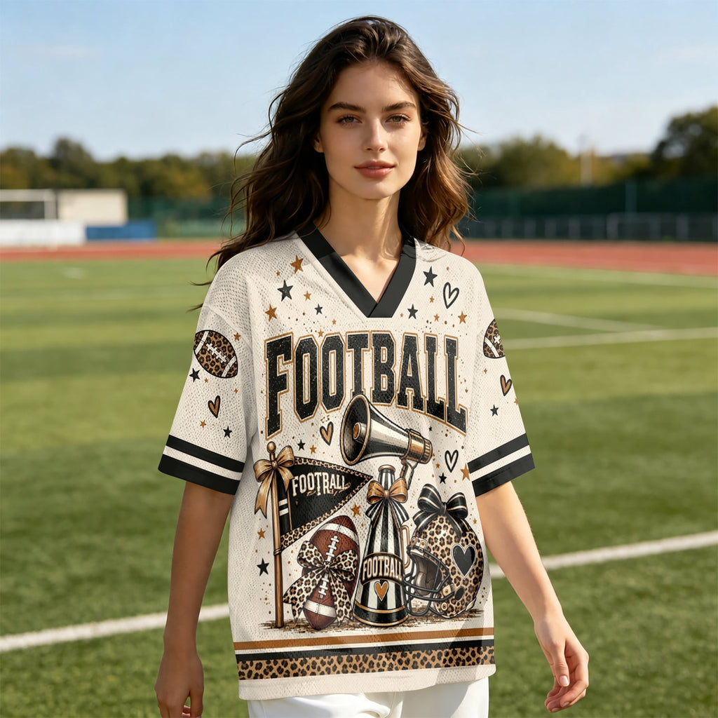 BFRGSIJ Football Mesh Jersey for Women Casual Short Sleeve V Neck Game Day Sports Fan Tee Shirt XL