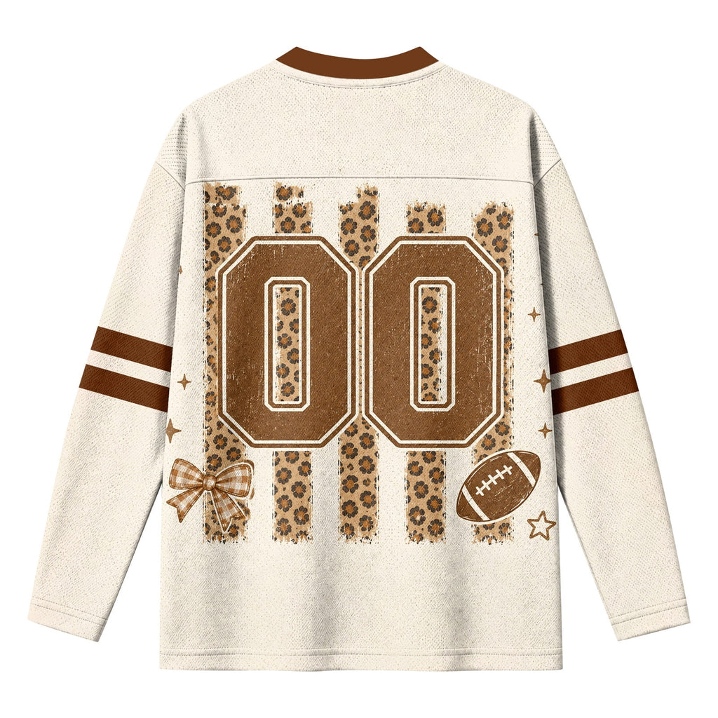 Football Shirts for Women Long Sleeve V Neck Vintage Game Day Graphic Sports Mesh Jersey Beige XL
