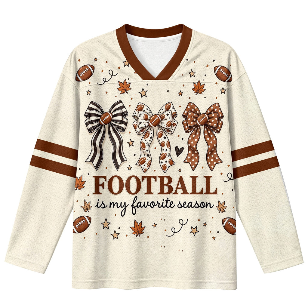 Football Shirts for Women Long Sleeve V Neck Vintage Game Day Graphic Sports Mesh Jersey Beige XL