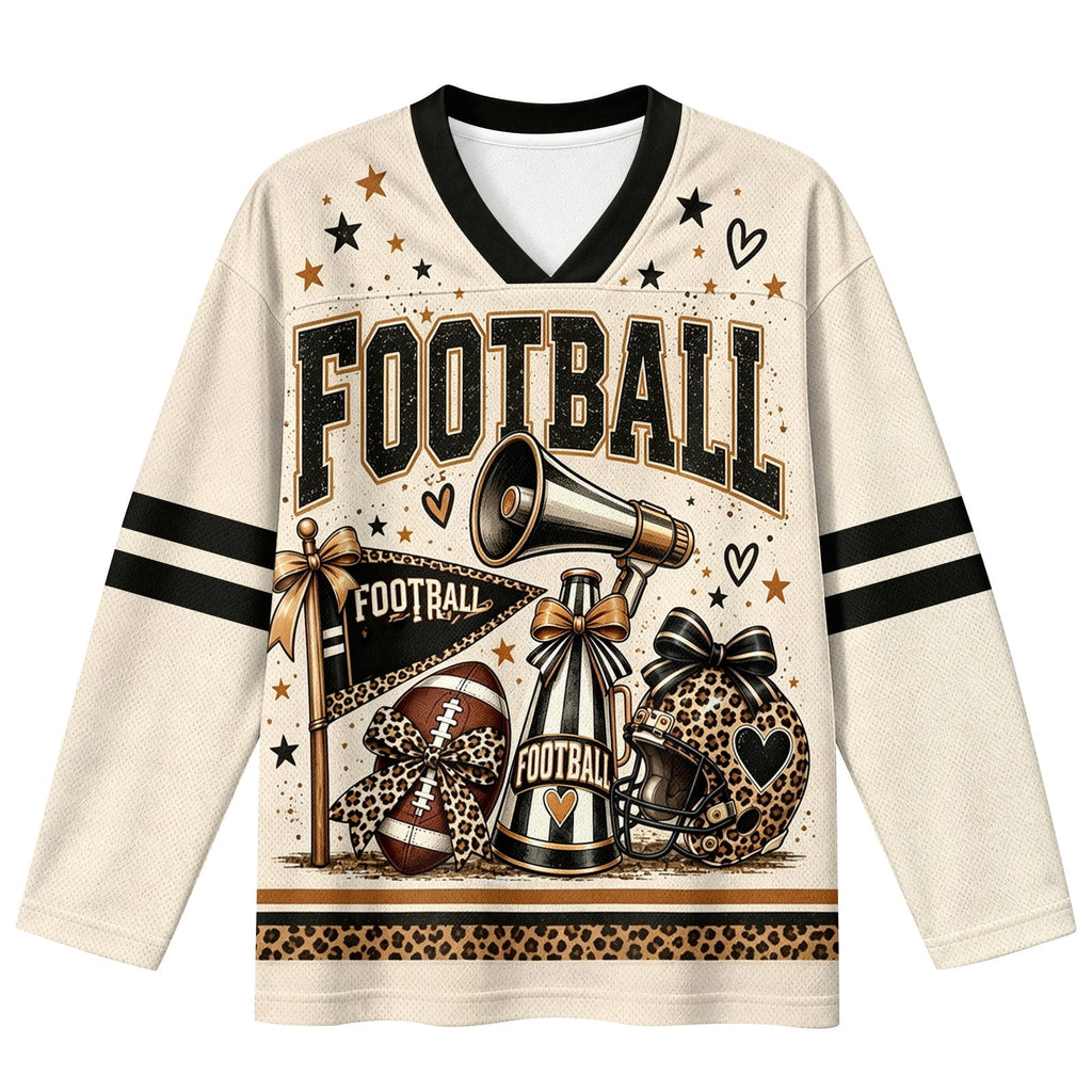 BFRGSIJ Women's Football Game Day Shirts Long Sleeve V Neck Mesh Jersey Vintage Football Graphic Casual Sport Top for Tailgate Party XL