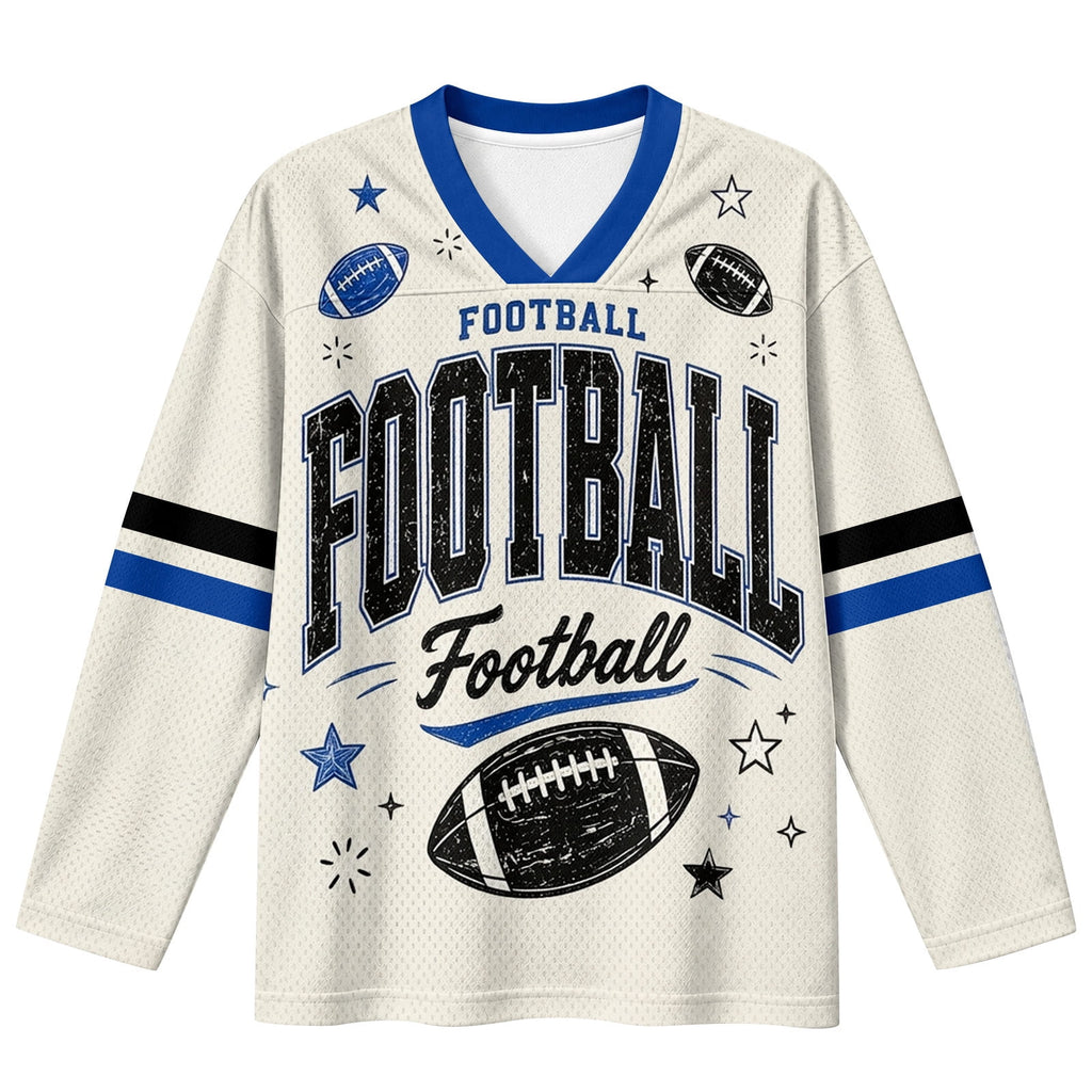 Football Shirts for Women Long Sleeve V Neck Vintage Game Day Graphic Sports Mesh Jersey Beige XL