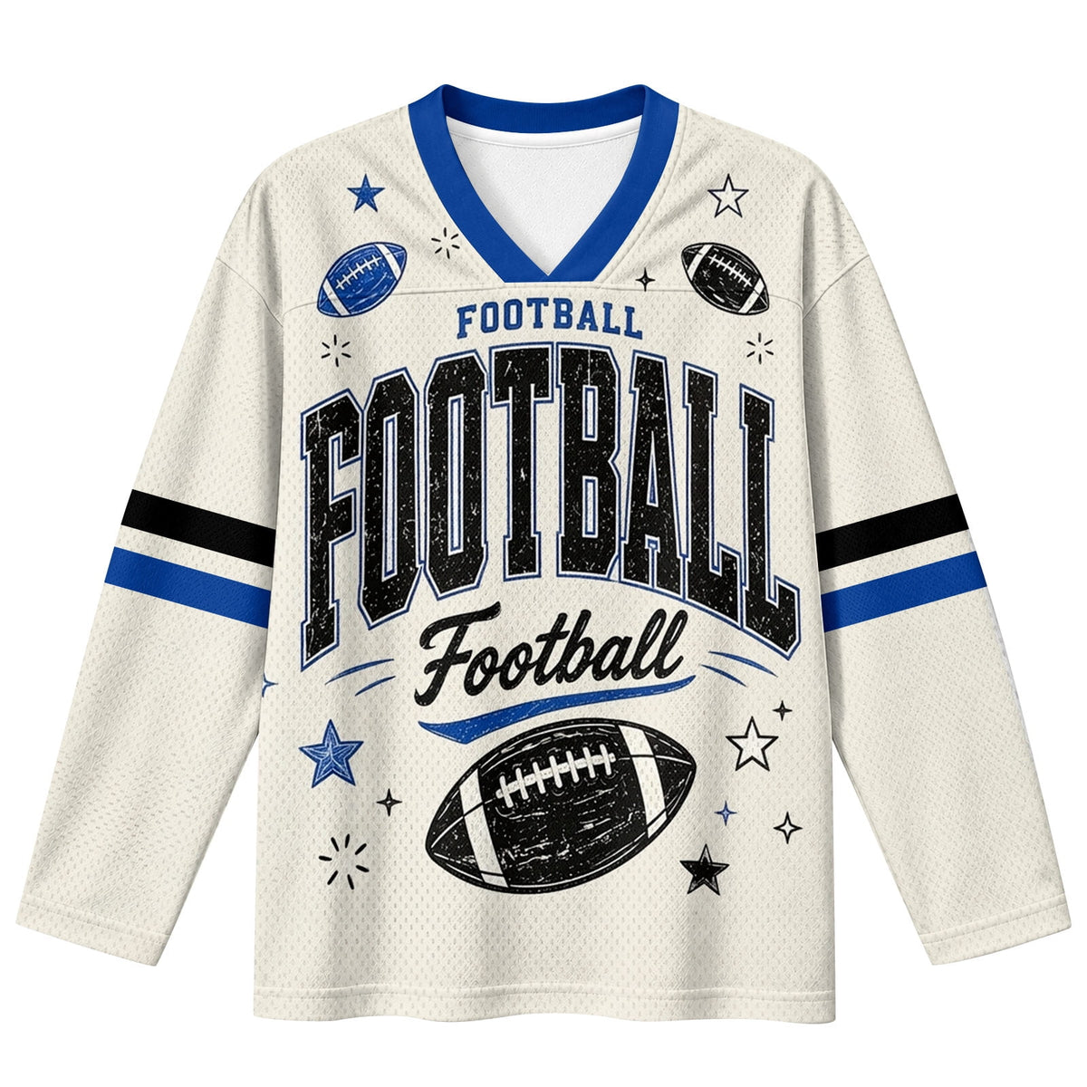 Football Shirts for Women Long Sleeve V Neck Vintage Game Day Graphic Sports Mesh Jersey Beige XL