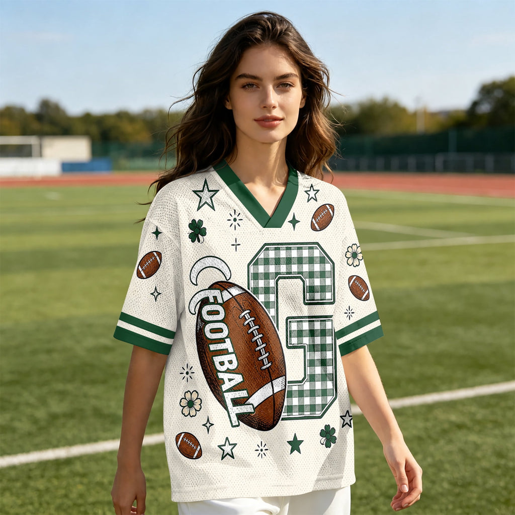 Football Shirts for Women Short Sleeve V Neck Vintage Game Day Graphic Sports Mesh Jersey Purple M