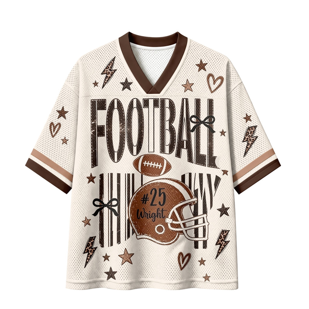 BFRGSIJ Women's Football Game Day Mesh Jersey V Neck Short Sleeve Top Leopard Bow Football Graphic Casual Sport Shirt for Game Day XL