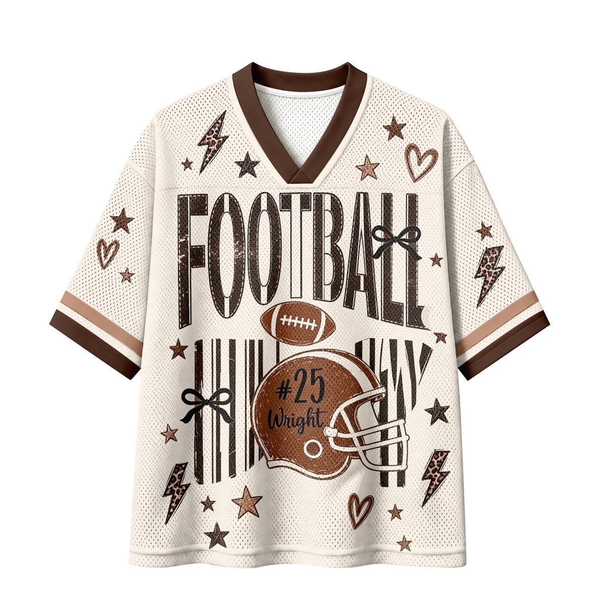 BFRGSIJ Women's Football Game Day Mesh Jersey V Neck Short Sleeve Top Leopard Bow Football Graphic Casual Sport Shirt for Game Day XL