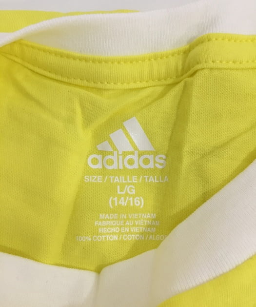ADIDAS Big Boys 3 Stripes Graphic Logo Jersey T Shirt Yellow/White style AA6713 Sz Large