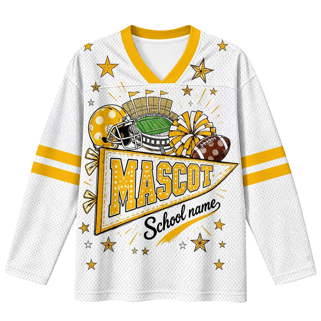 Football Shirts for Women Long Sleeve V Neck Vintage Game Day Graphic Sports Mesh Jersey Beige XL