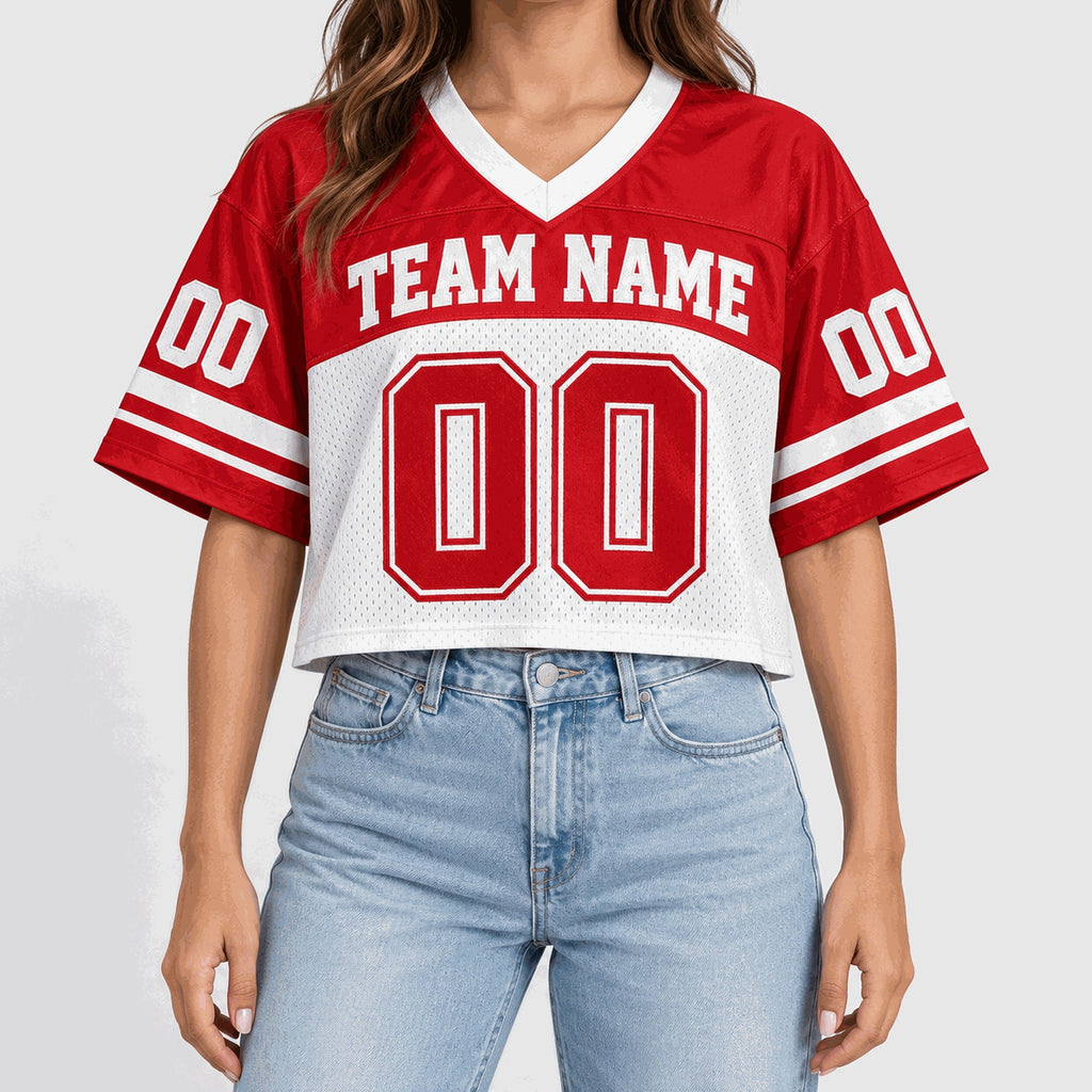 Lotusprint LLC Personalized Classic Crop Top Football Jersey, Custom Team Number Women Tee