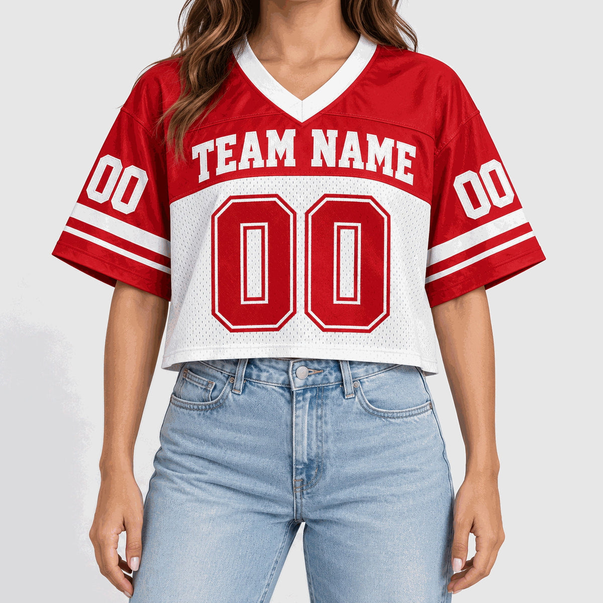 Lotusprint LLC Personalized Classic Crop Top Football Jersey, Custom Team Number Women Tee