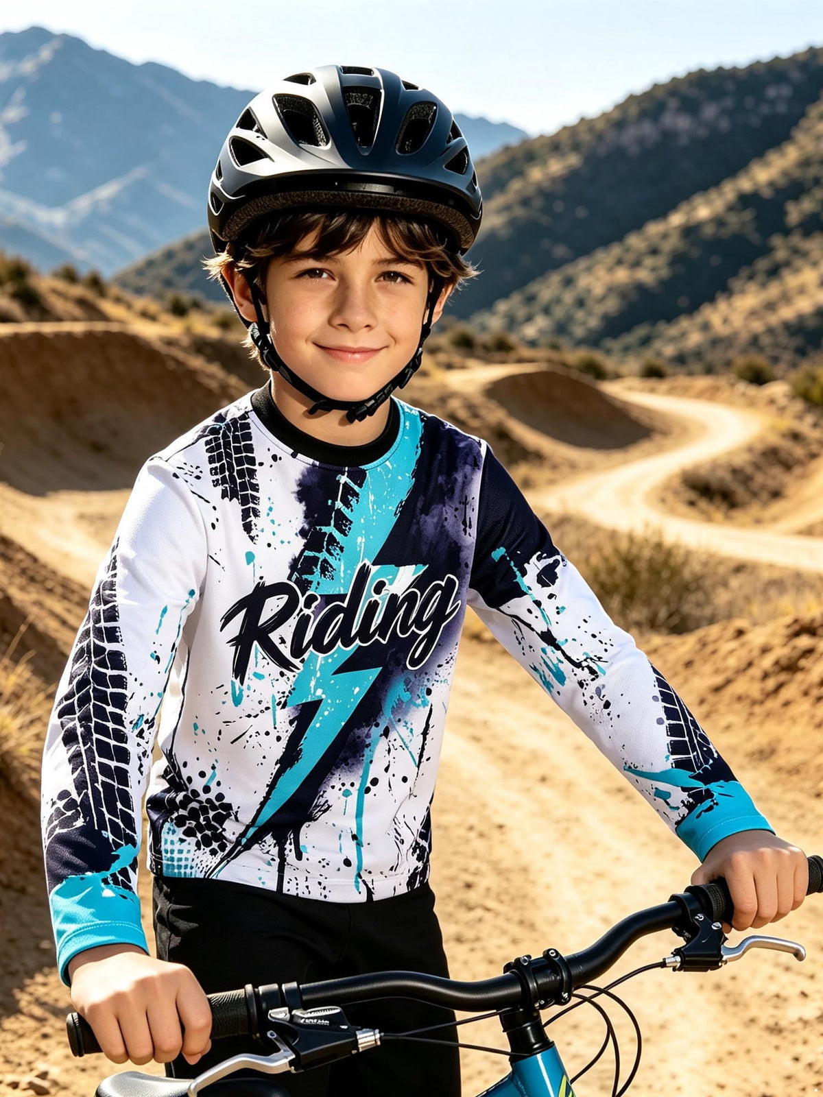 SiiRoh Kids Boys Biking Cycling Top Gymnastic Jerseys Letter Printed T-shirt Long Sleeve Biking Motorcycle Moisture-wicking Top Blue 14
