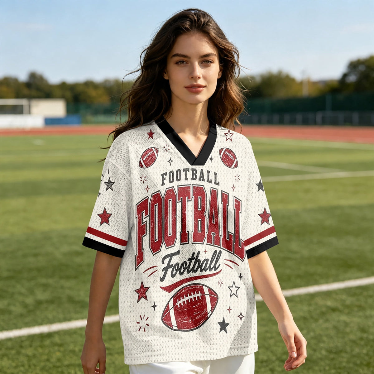 Football Shirts for Women Short Sleeve V Neck Vintage Game Day Graphic Sports Mesh Jersey Purple M