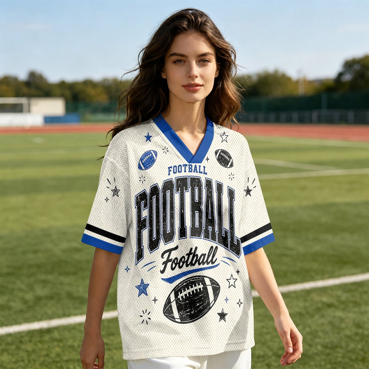 Football Shirts for Women Short Sleeve V Neck Vintage Game Day Graphic Sports Mesh Jersey Purple M