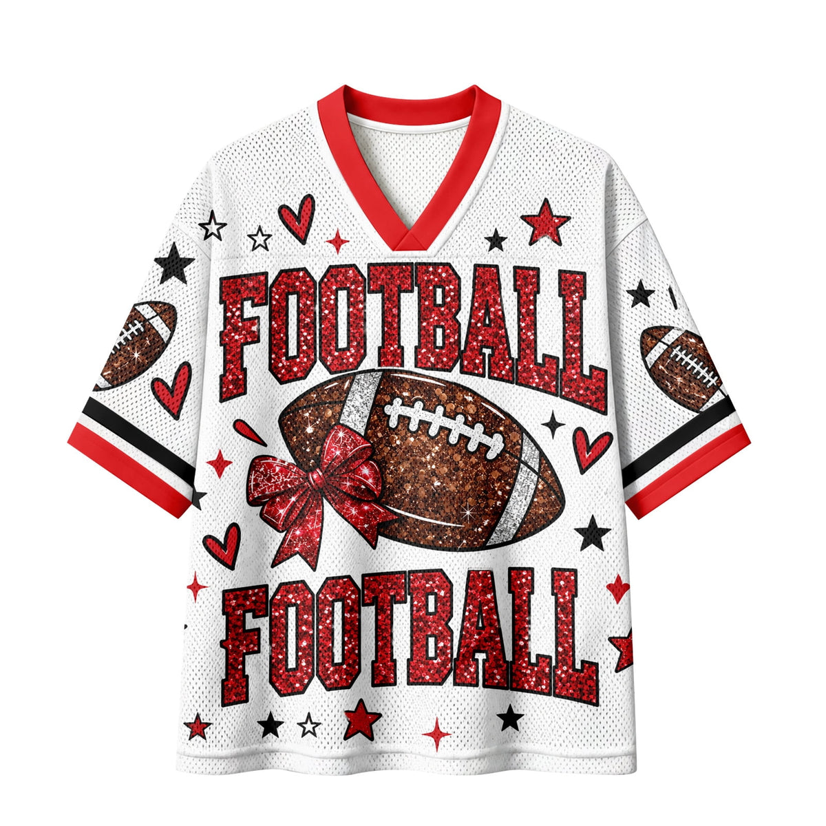 BFRGSIJ Women's Football Game Day Mesh Jersey V Neck Short Sleeve Top Leopard Bow Football Graphic Casual Sport Shirt for Game Day XL