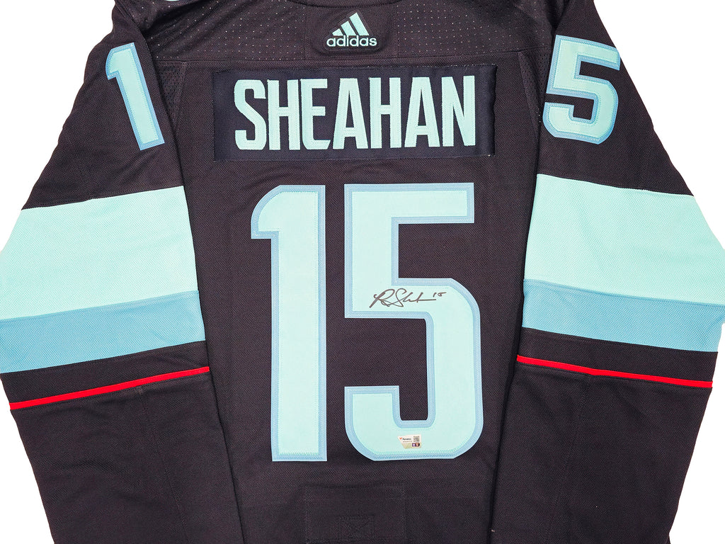Seattle Kraken Riley Sheahan Autographed Blue Adidas Authentic Jersey Size 54 With Inaugural Season Patch Fanatics Holo 235589