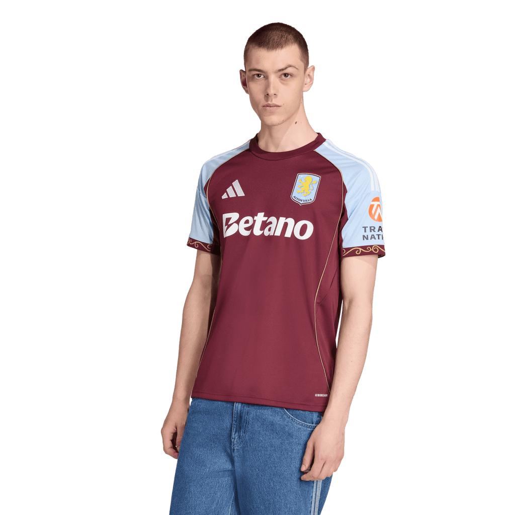 adidas Aston Villa FC 25/26 Men's Home Jersey (US, Alpha, X-Large, Regular, Regular, Maroon/Glow Blue)
