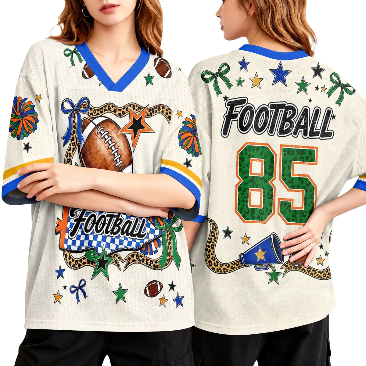 BFRGSIJ Women's Football Jersey V Neck Casual Short Sleeve Game Day Football Tee Shirt L