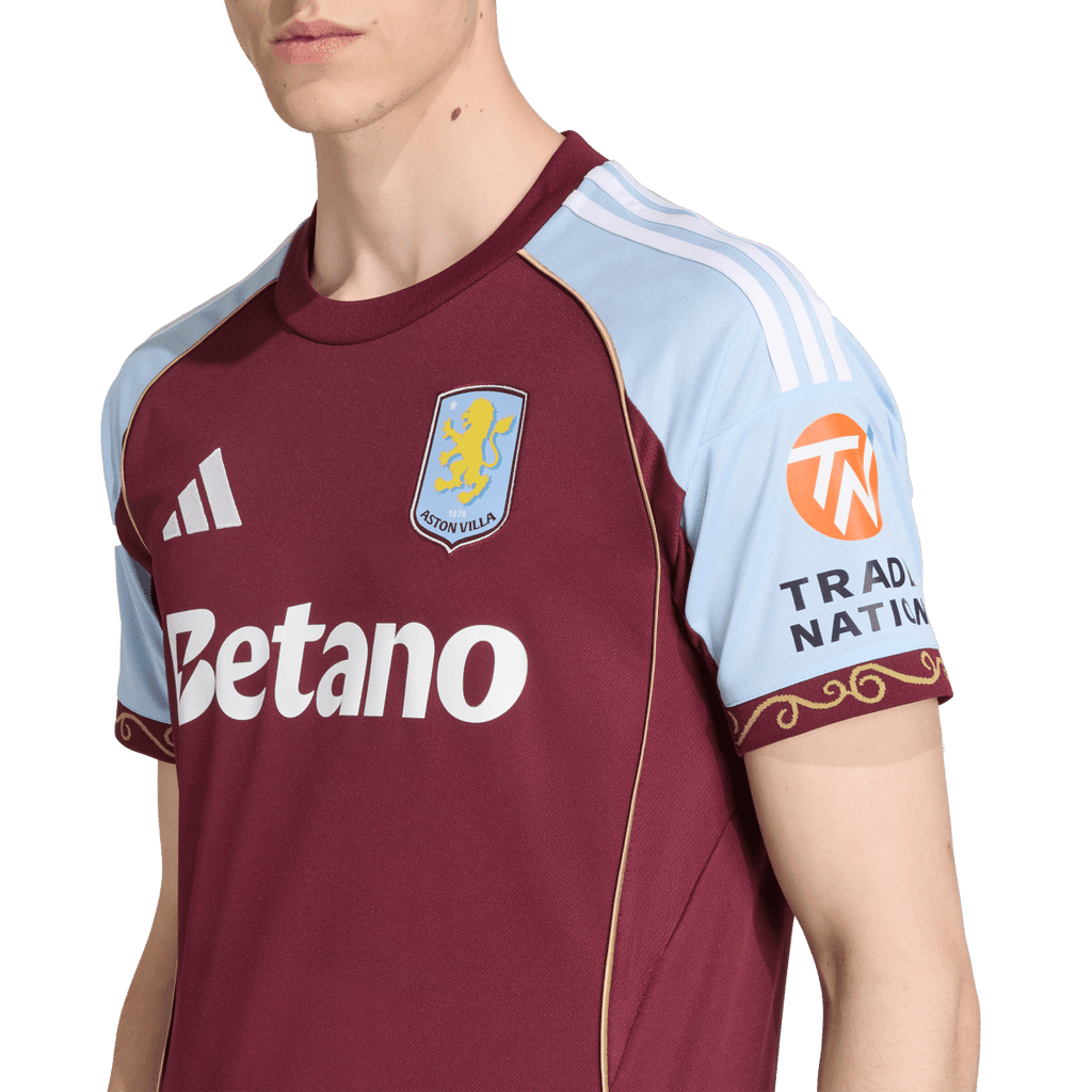 adidas Aston Villa FC 25/26 Men's Home Jersey (US, Alpha, X-Large, Regular, Regular, Maroon/Glow Blue)