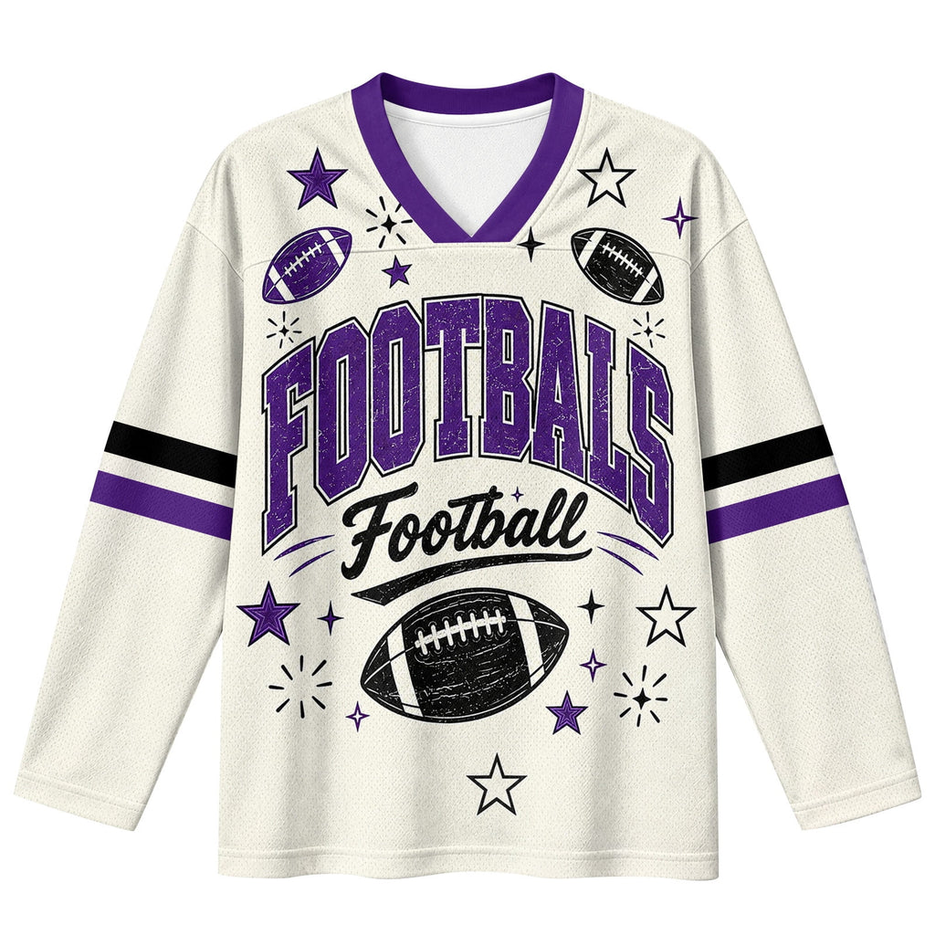 BFRGSIJ Women's Football Game Day Shirts Long Sleeve V Neck Mesh Jersey Vintage Football Graphic Casual Sport Top for Tailgate Party XL