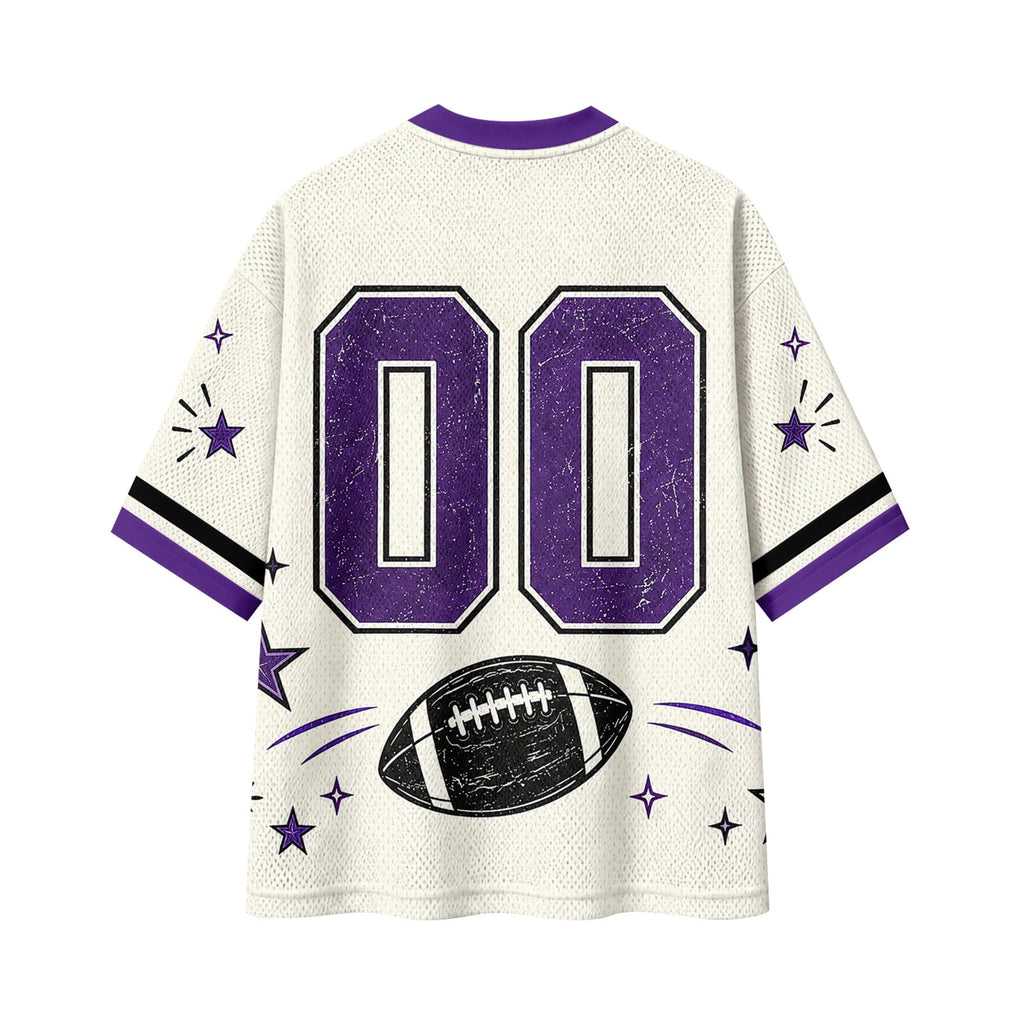 Football Shirts for Women Short Sleeve V Neck Vintage Game Day Graphic Sports Mesh Jersey Purple M