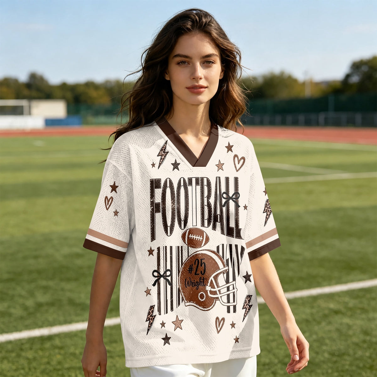 Football Shirts for Women Short Sleeve V Neck Vintage Game Day Graphic Sports Mesh Jersey Purple M