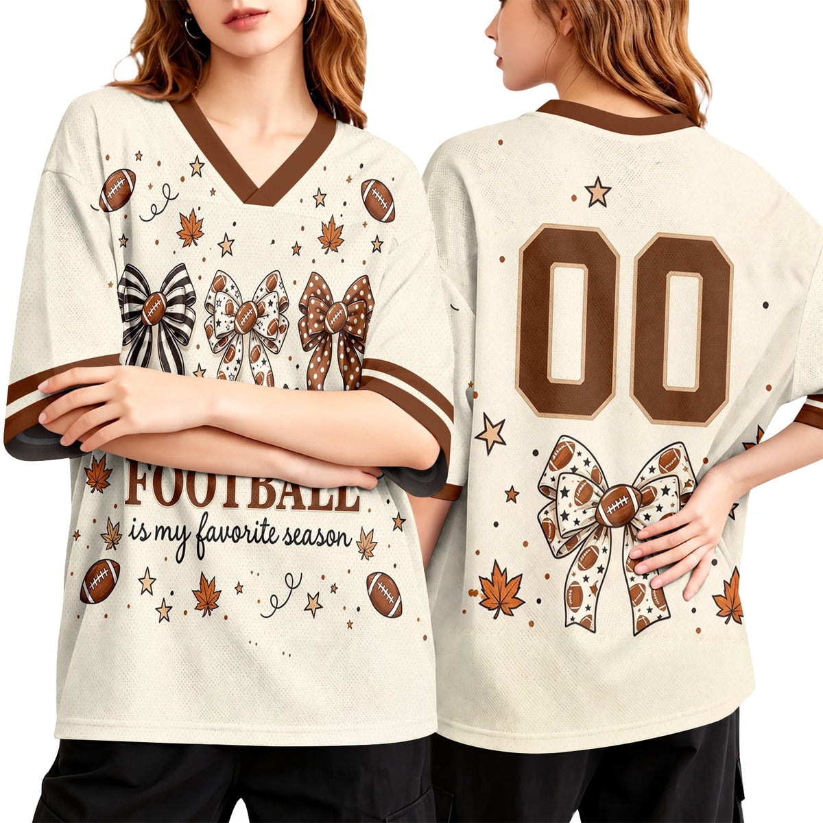 BFRGSIJ Women's Football Game Day Mesh Jersey V Neck Short Sleeve Top Leopard Bow Football Graphic Casual Sport Shirt for Game Day XL