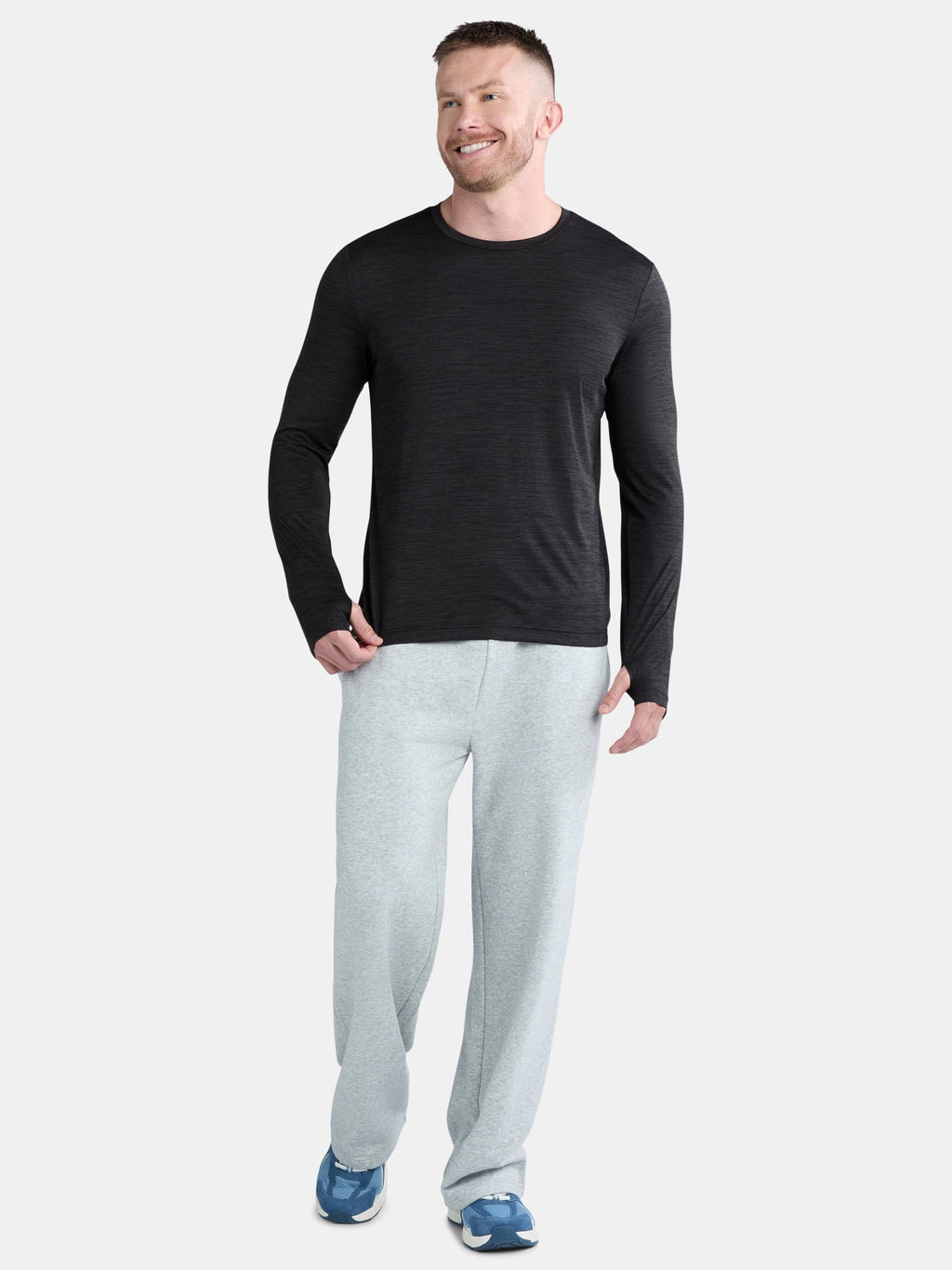 Athletic Works Men's Long-Sleeve Jersey Tee with Thumbhole Cuffs, Sizes XS-5XL