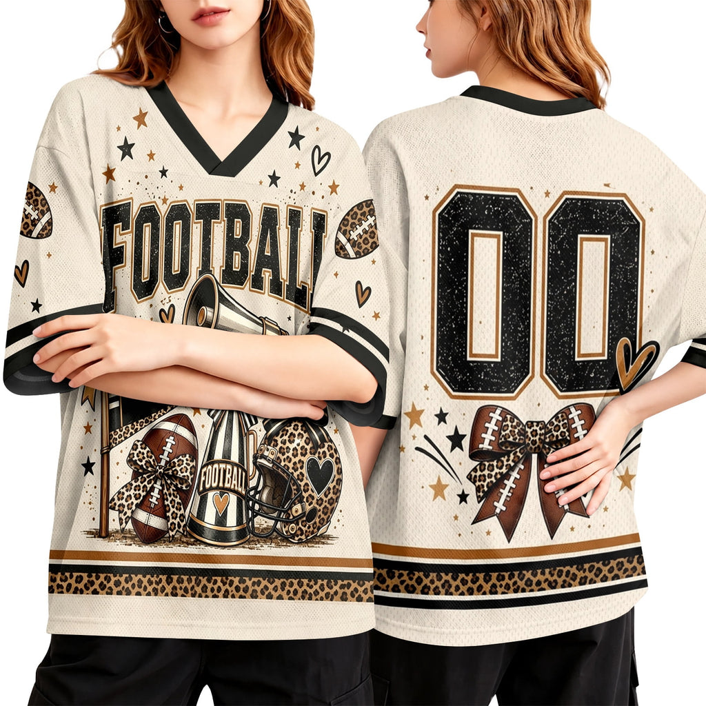 BFRGSIJ Football Mesh Jersey for Women Casual Short Sleeve V Neck Game Day Sports Fan Tee Shirt XL