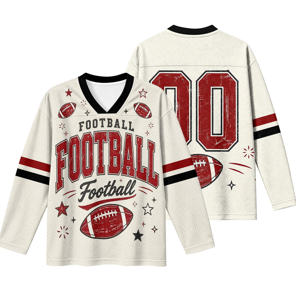 BFRGSIJ Women's Football Game Day Shirts Long Sleeve V Neck Mesh Jersey Vintage Football Graphic Casual Sport Top for Tailgate Party XL
