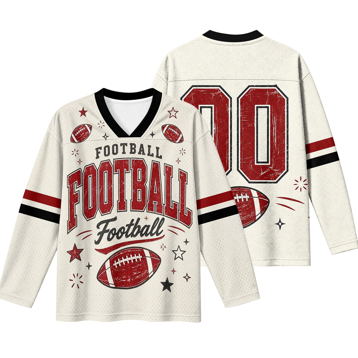 BFRGSIJ Women's Football Game Day Shirts Long Sleeve V Neck Mesh Jersey Vintage Football Graphic Casual Sport Top for Tailgate Party XL
