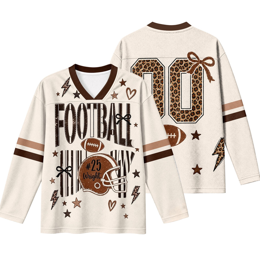 Football Shirts for Women Long Sleeve V Neck Vintage Game Day Graphic Sports Mesh Jersey Beige XL