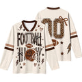 Football Shirts for Women Long Sleeve V Neck Vintage Game Day Graphic Sports Mesh Jersey Beige XL