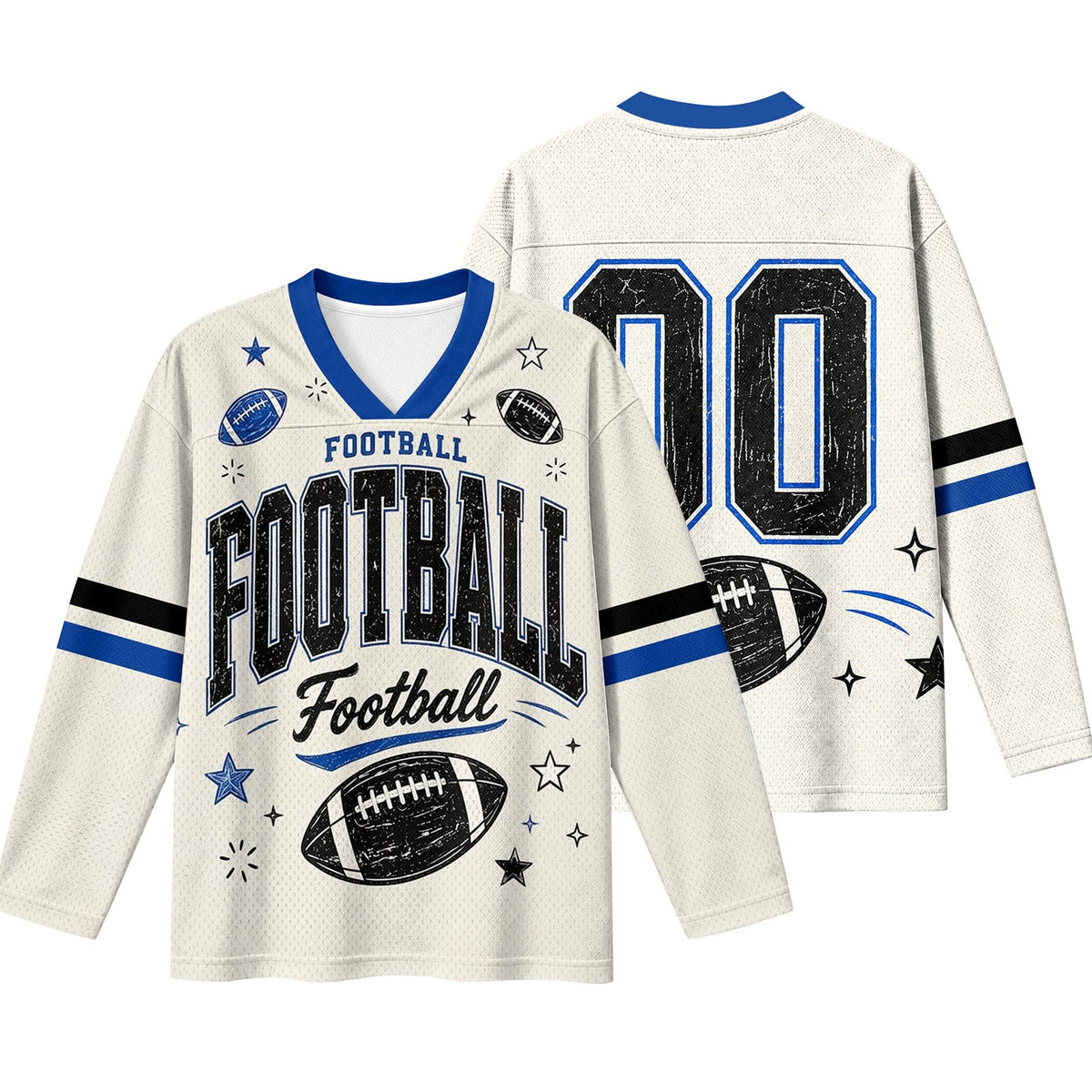 Football Shirts for Women Long Sleeve V Neck Vintage Game Day Graphic Sports Mesh Jersey Beige XL