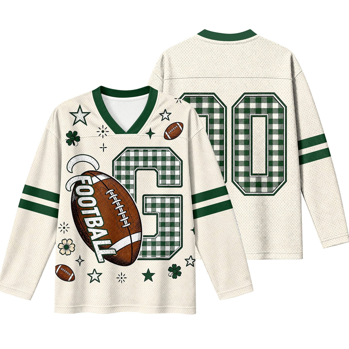 Football Shirts for Women Long Sleeve V Neck Vintage Game Day Graphic Sports Mesh Jersey Beige XL