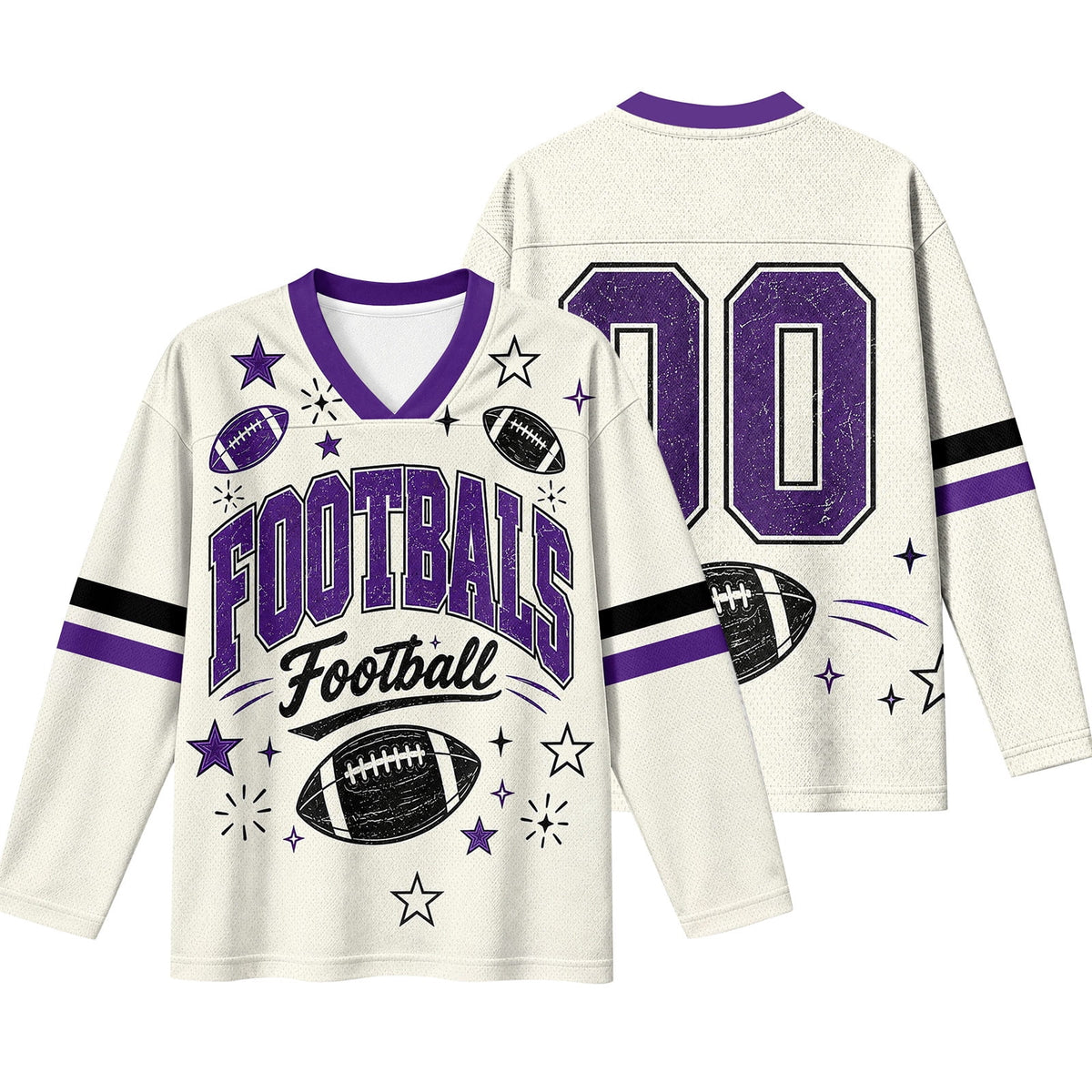Football Shirts for Women Long Sleeve V Neck Vintage Game Day Graphic Sports Mesh Jersey Beige XL