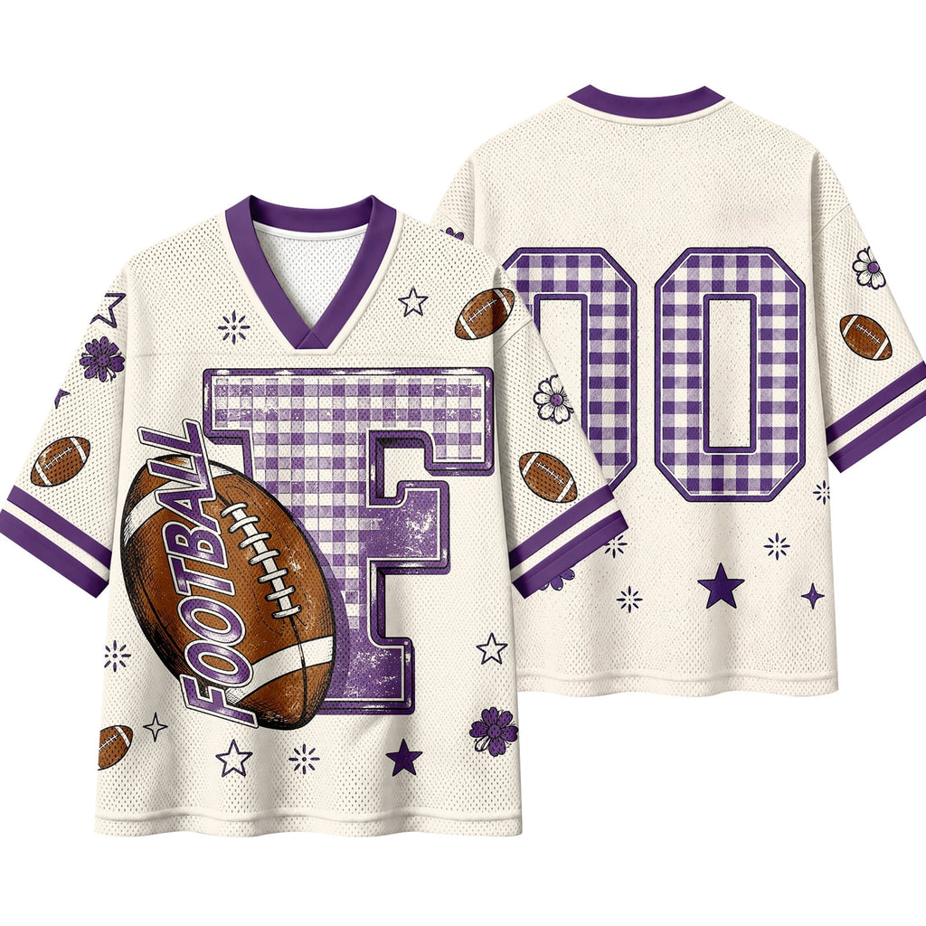 Football Shirts for Women Short Sleeve V Neck Vintage Game Day Graphic Sports Mesh Jersey Purple M