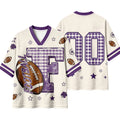 Football Shirts for Women Short Sleeve V Neck Vintage Game Day Graphic Sports Mesh Jersey Purple M