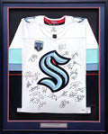 Seattle Kraken 2021-22 Inaugural Season Team Signed Autographed Framed White Adidas Jersey With 24 Signatures Including Jordan Eberle & Jared McCann Fanatics Holo 223780
