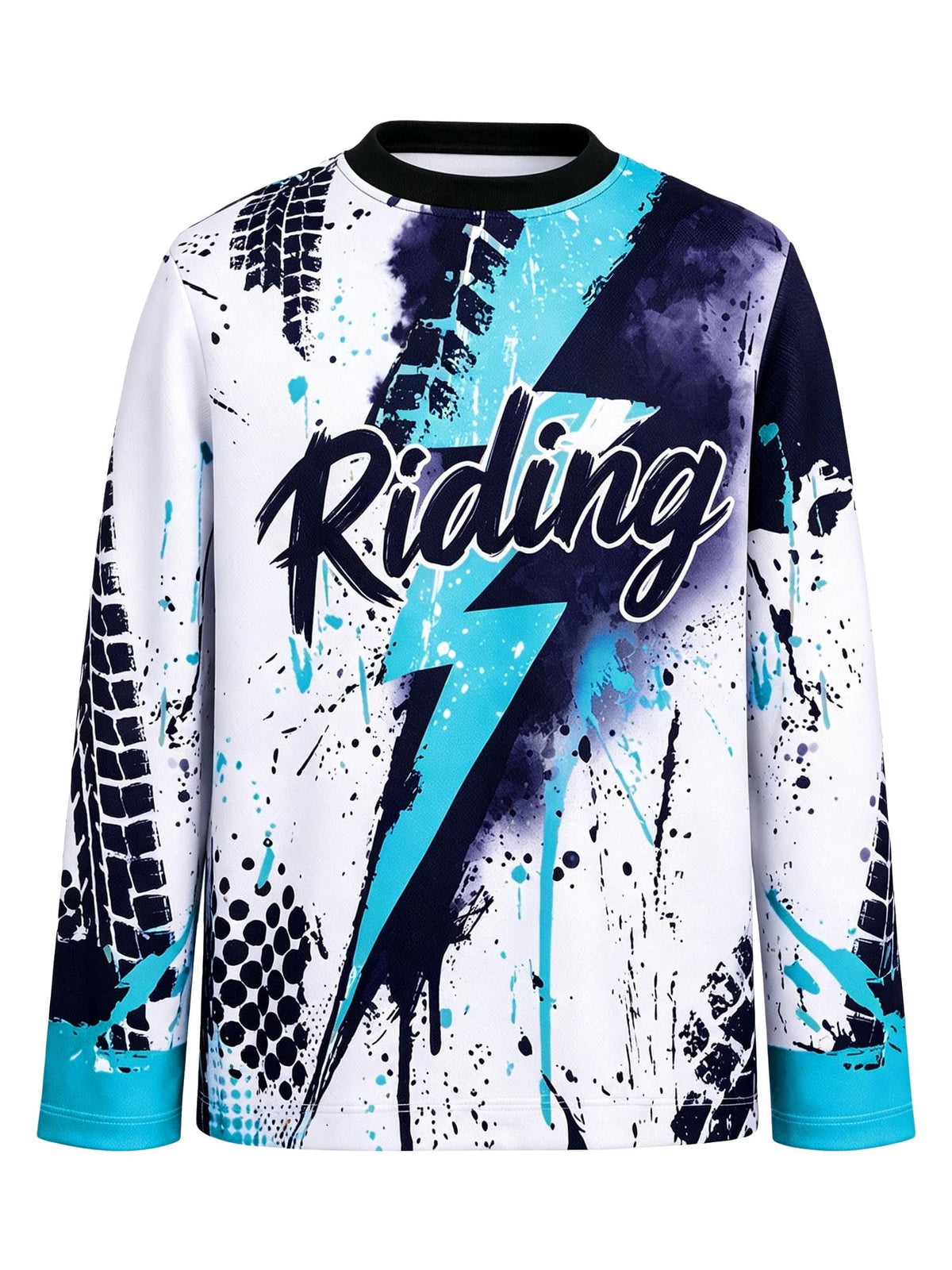SiiRoh Kids Boys Biking Cycling Top Gymnastic Jerseys Letter Printed T-shirt Long Sleeve Biking Motorcycle Moisture-wicking Top Blue 14