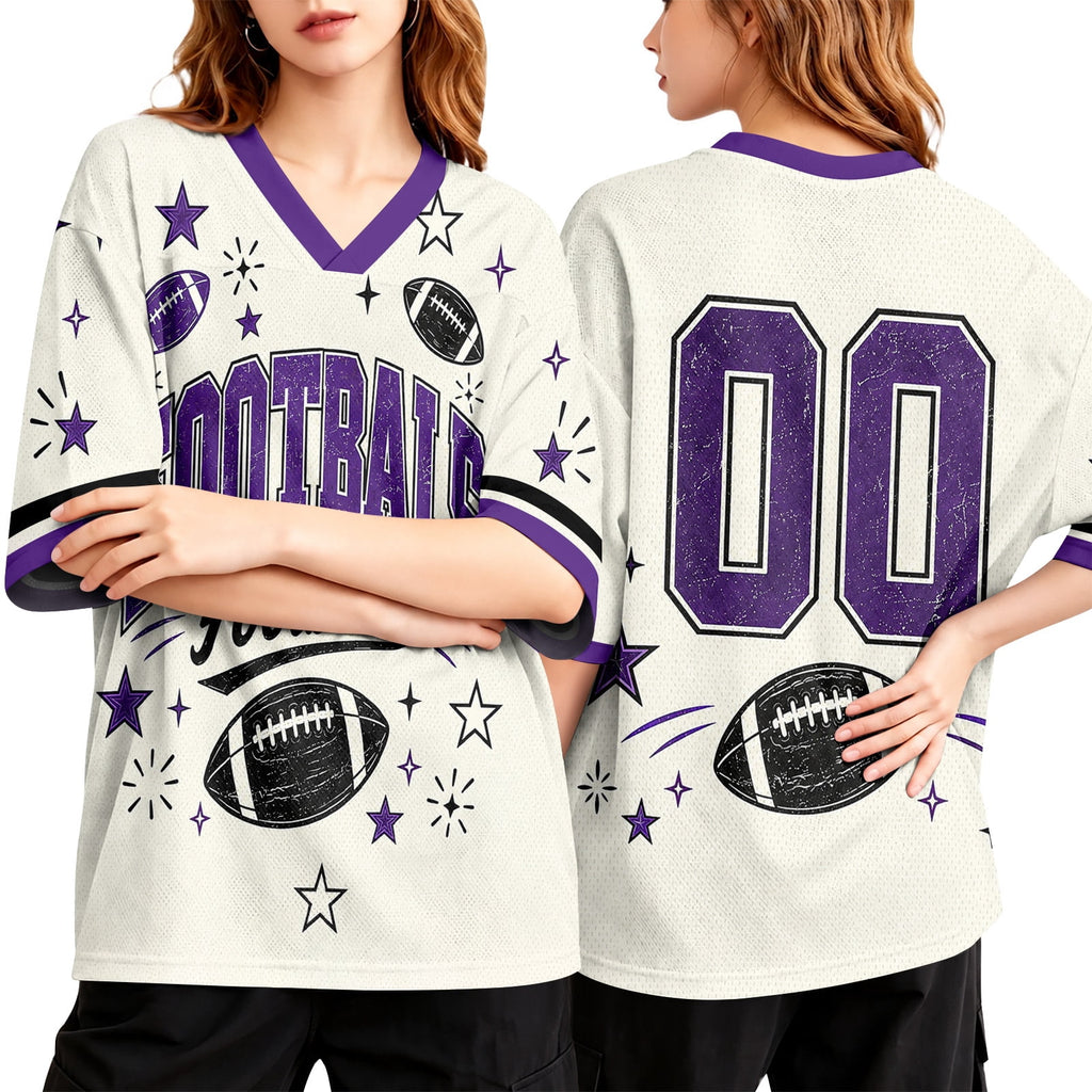 BFRGSIJ Football Mesh Jersey for Women Casual Short Sleeve V Neck Game Day Sports Fan Tee Shirt XL