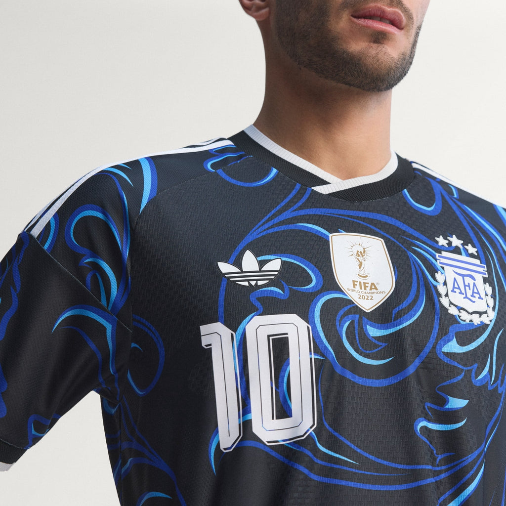 adidas Mens Argentina 2026 Away Authentic Jersey Messi Black/Lucid Blue/Blue Burst Medium