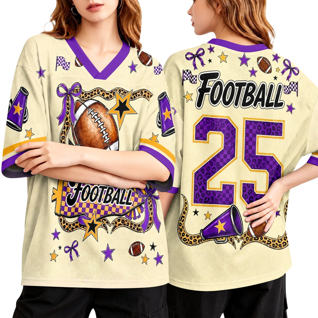 BFRGSIJ Women's Football Jersey V Neck Casual Short Sleeve Game Day Football Tee Shirt L