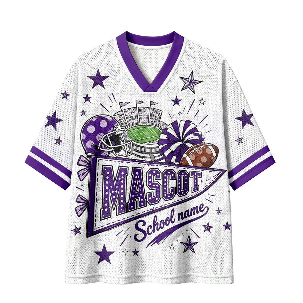 Football Shirts for Women Short Sleeve V Neck Vintage Game Day Graphic Sports Mesh Jersey Purple M
