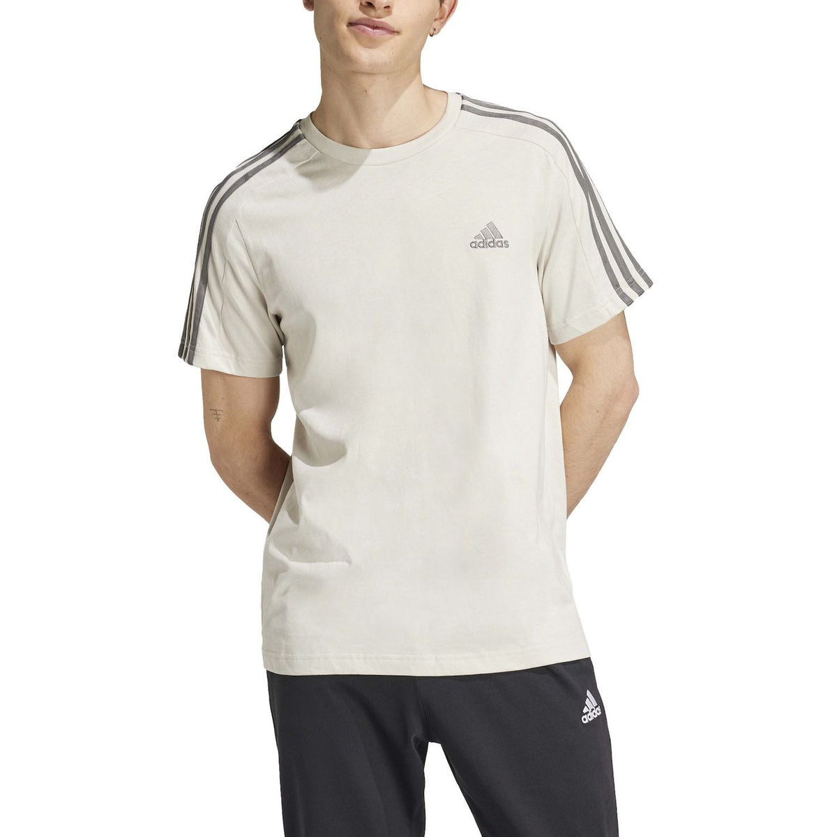 adidas Men's Essentials Single Jersey 3-Stripes T-Shirt, Medium Grey Heather/White