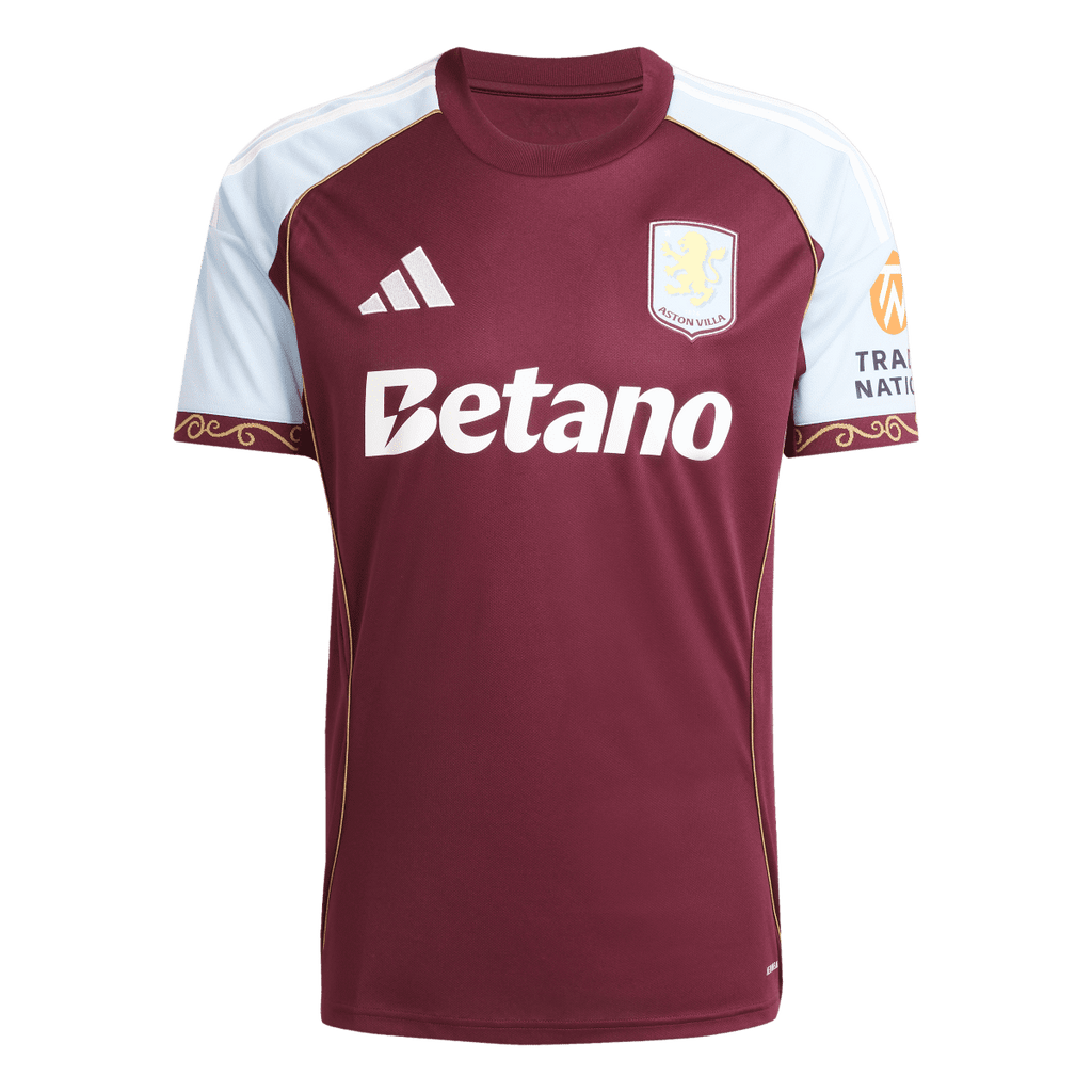 adidas Aston Villa FC 25/26 Men's Home Jersey (US, Alpha, X-Large, Regular, Regular, Maroon/Glow Blue)