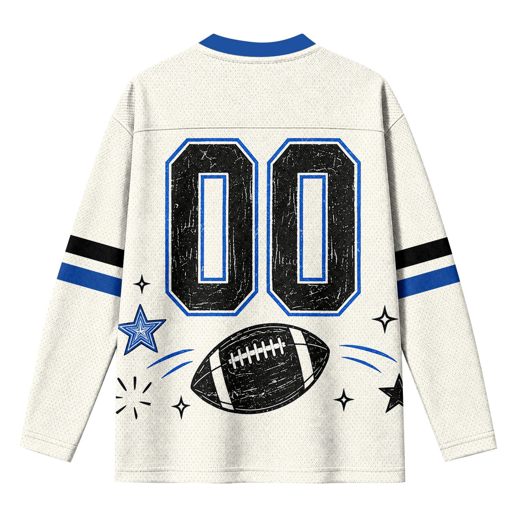 Football Shirts for Women Long Sleeve V Neck Vintage Game Day Graphic Sports Mesh Jersey Beige XL