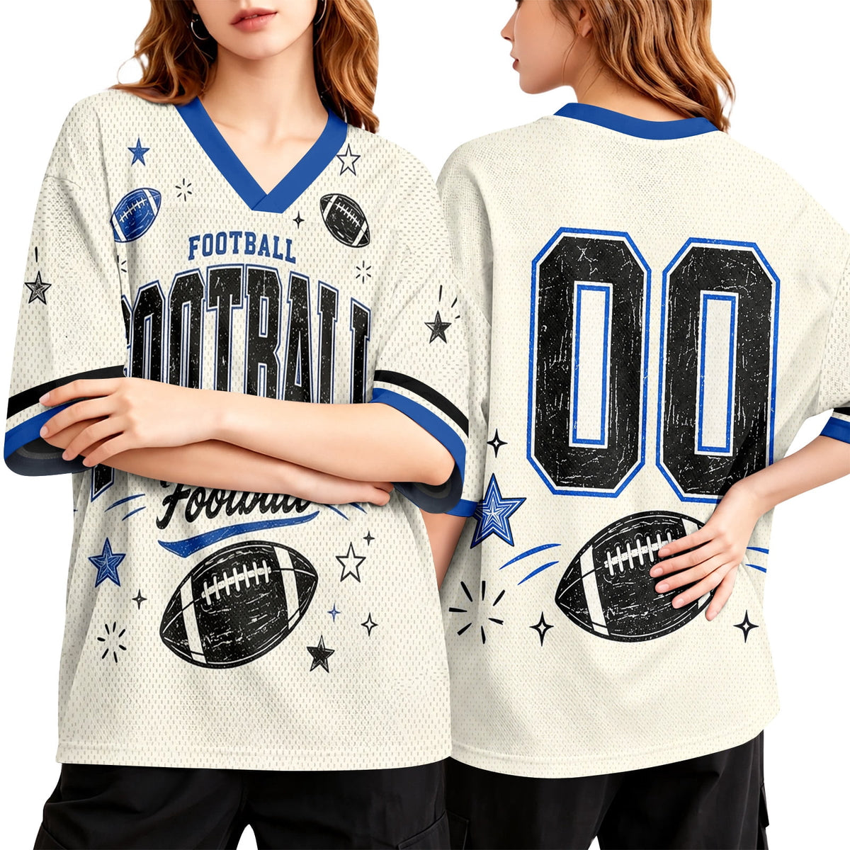 BFRGSIJ Football Mesh Jersey for Women Casual Short Sleeve V Neck Game Day Sports Fan Tee Shirt XL