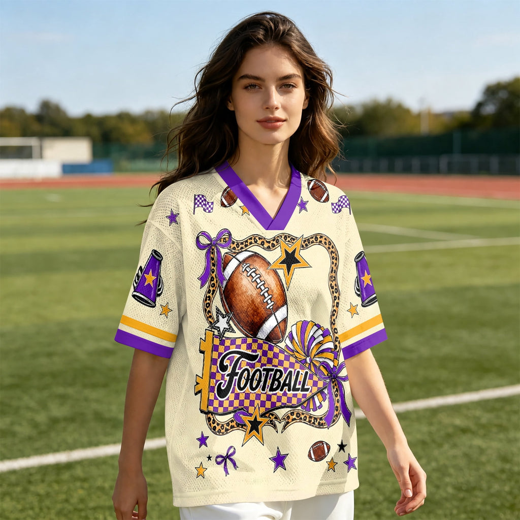 BFRGSIJ Women's Football Jersey V Neck Casual Short Sleeve Game Day Football Tee Shirt L