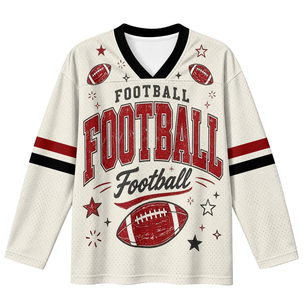 BFRGSIJ Women's Football Game Day Shirts Long Sleeve V Neck Mesh Jersey Vintage Football Graphic Casual Sport Top for Tailgate Party XL