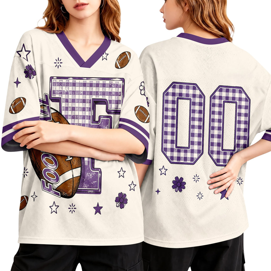 Football Shirts for Women Short Sleeve V Neck Vintage Game Day Graphic Sports Mesh Jersey Purple M