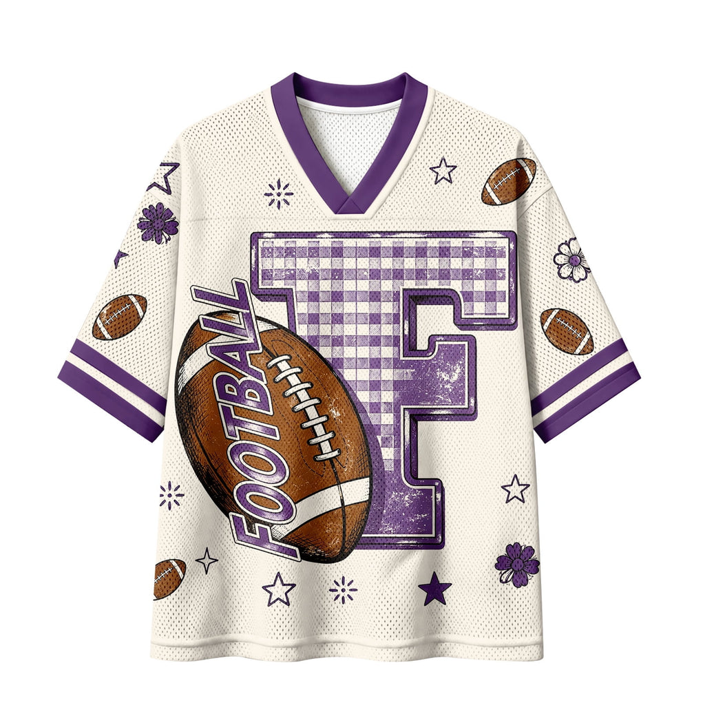 Football Shirts for Women Short Sleeve V Neck Vintage Game Day Graphic Sports Mesh Jersey Purple M